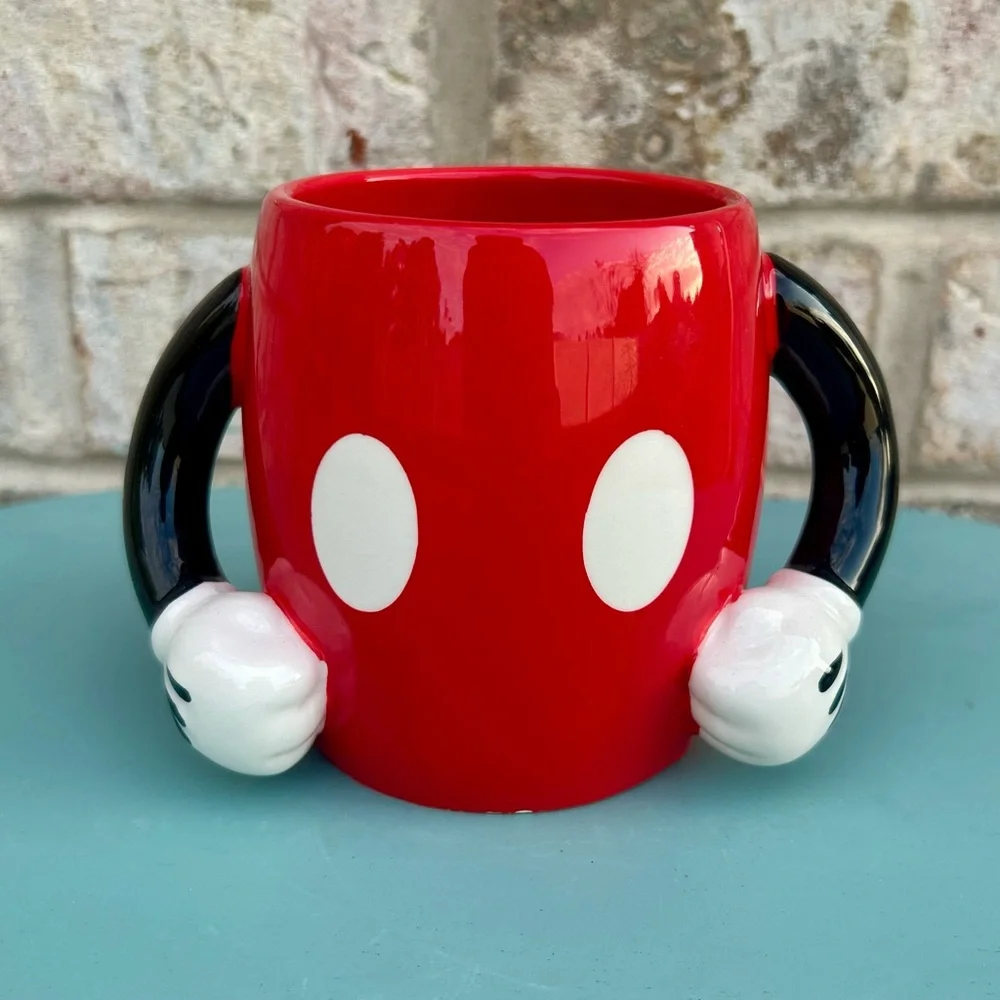 Disney Galerie Mickey Mouse 3D Hands Mug Red Black White Ceramic Coffee Cup